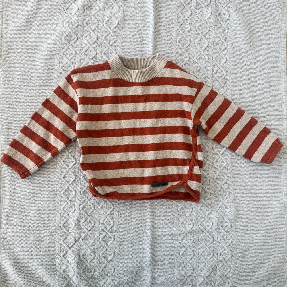 Cozmo Spanish Designer Striped Kids Sweater - Burnt Orange & Beige